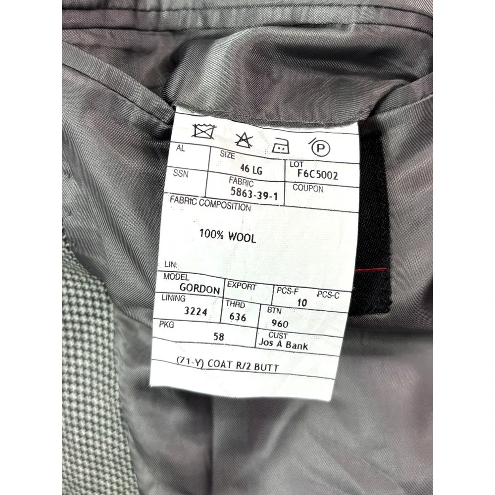 Jos‎ A Bank 46L Black White Houndstooth 100% Wool Blazer Jacket Sport Suit Coat